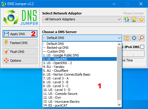 Dns Jumper choose a Dns